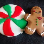 Christmas Sugar Cookies, a gingerbread man and giant swirled candy