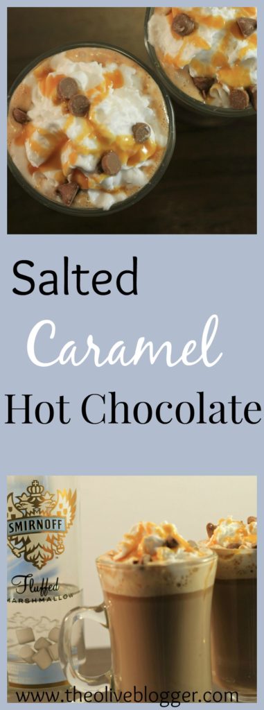 Salted Caramel Hot Chocolate- the perfect drink to warm you up on a cold day!! PLUS a spiked version for adults Mmm!