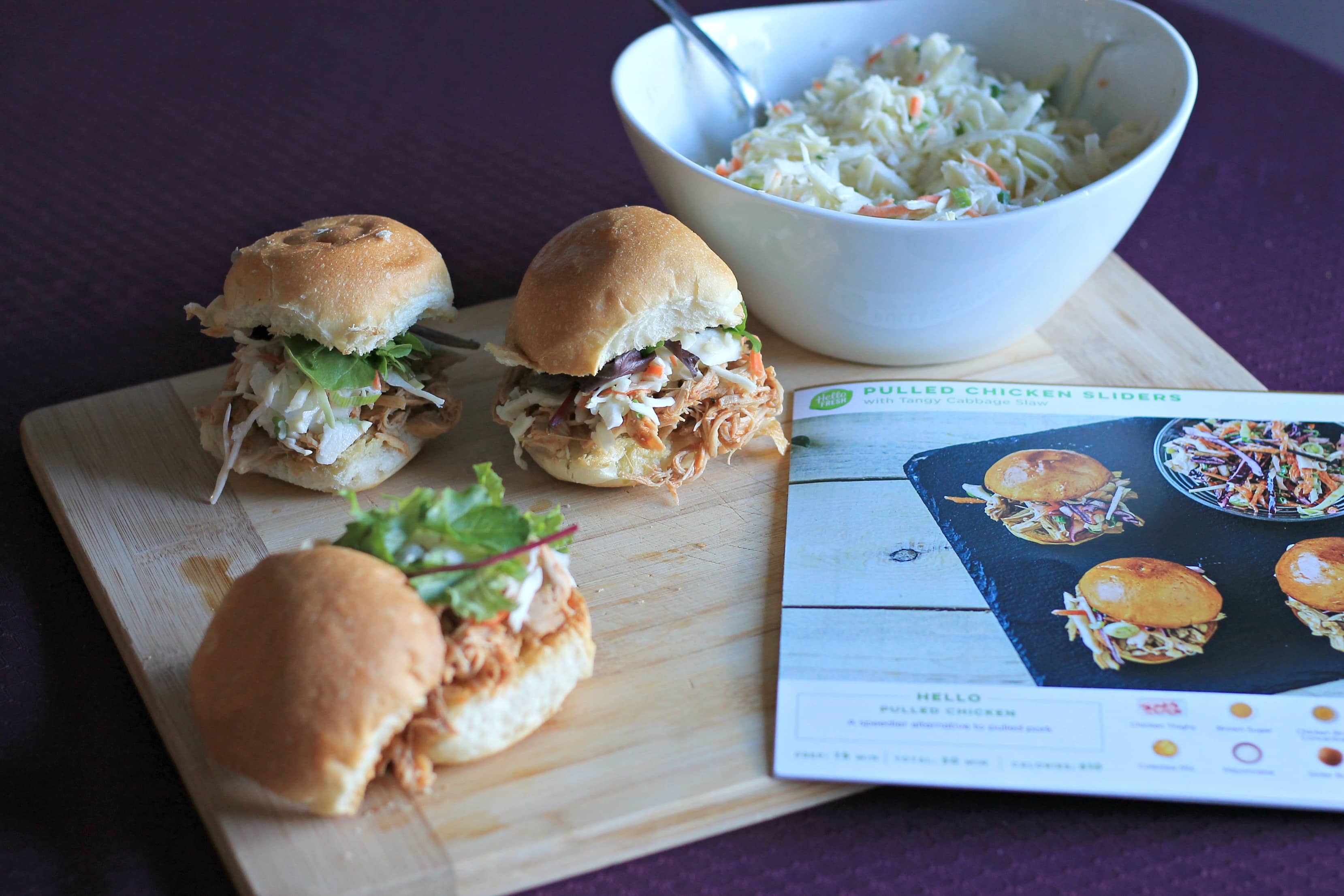 Pulled Chicken Sliders with Tangy Cabbage Slaw