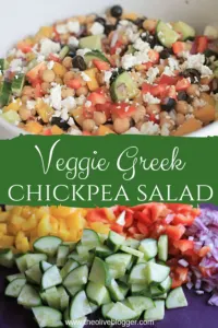 Fresh Vegetables and Chickpeas combined with Feta cheese to make a Chickpea Salad