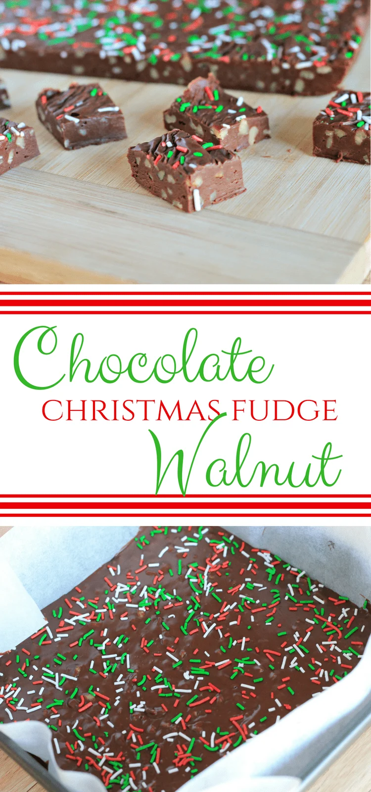 This Chocolate Walnut Fudge is so easy to make. Full of creamy chocolate and chunks of walnuts it is a perfect make-ahead treat for your Holiday guests! #ChristmasFudge #FudgeRecipe #ChocolateFudge #ChocolateWalnutFudge