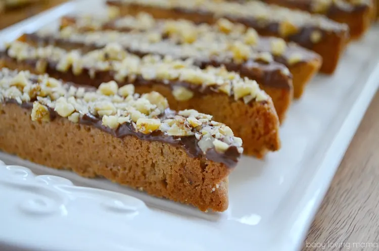 Biscotti Cookies lined on a white serving tray