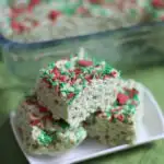 Stacked Rice Krispie Treats on a small white plate