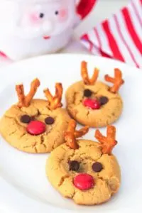 Peanut Butter Cookies for Santa - made to look like Rudolph with pretzels and candy