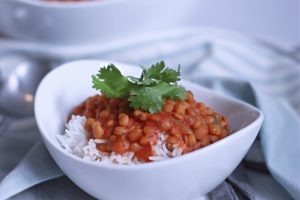 Bowl of Curried Lentils on a table