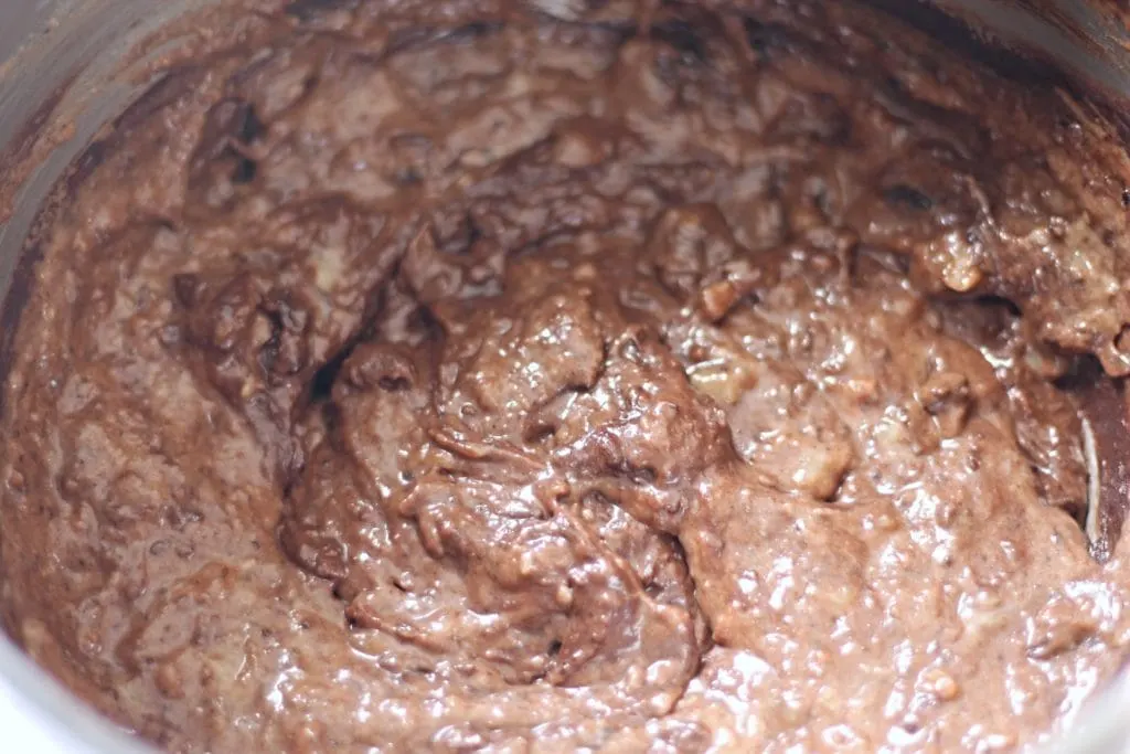 Banana Brownies Batter in mixing bowl 