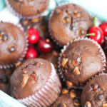 Double Chocolate Cherry Muffins in basket
