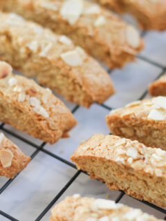 Almond biscotti on cooling rack